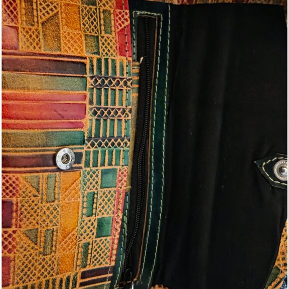 Vintage Shantiniketan Leather 2-Pc Bundle: Elephant Bag & Wallet - Good Luck - Picture 2 of 3